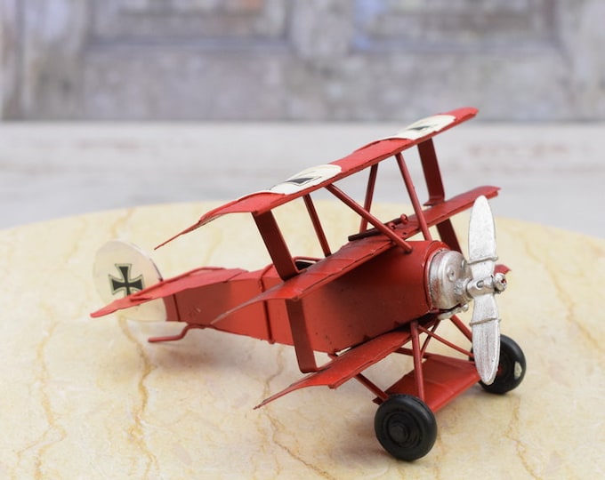 Large Vintage Red German Airplane - Old Classic Metal Model - Toy Gift Idea - Old School Collector Item - Home Decor - Vintage Air