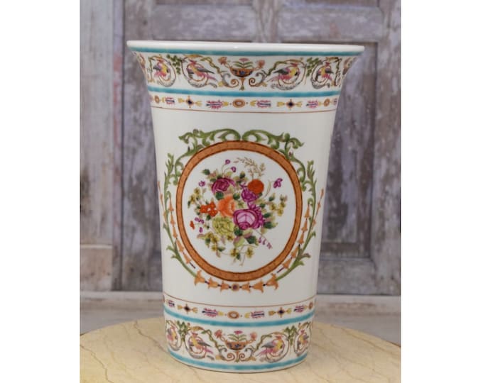 Painted Porcelain Vase - Floral Ornaments - Flowers Design - Art Nouveau Style - Porcelain Flower Pot - Home Decor - Garden Decoration