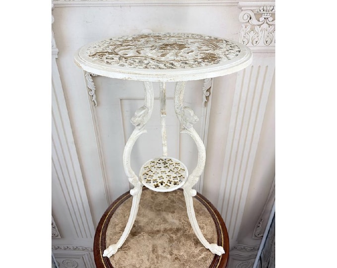 Vintage Cast Iron Flower Table: White Garden Decor