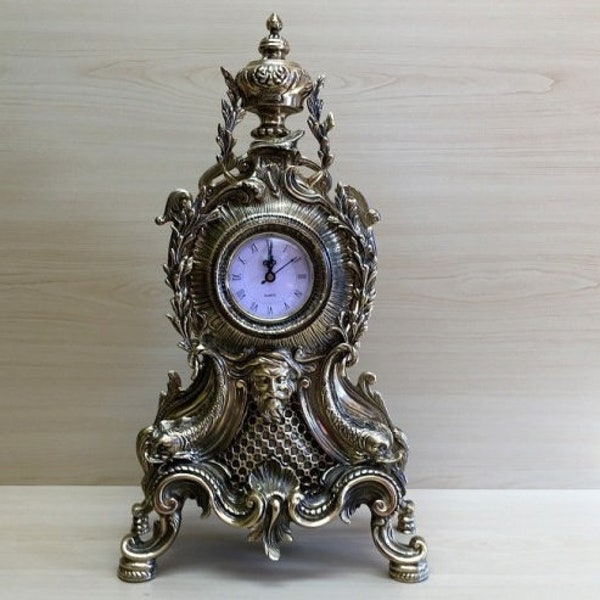 Luxury Brass Table Clock Neptune - Fireplace Clock - Art Nouveau Style Clock - Exclusive Gift Idea