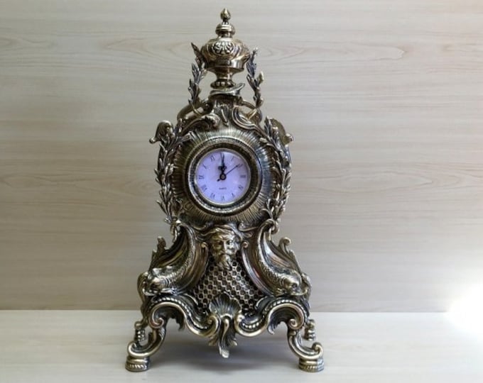 Luxury Brass Table Clock Neptune - Fireplace Clock - Art Nouveau Style Clock - Exclusive Gift Idea