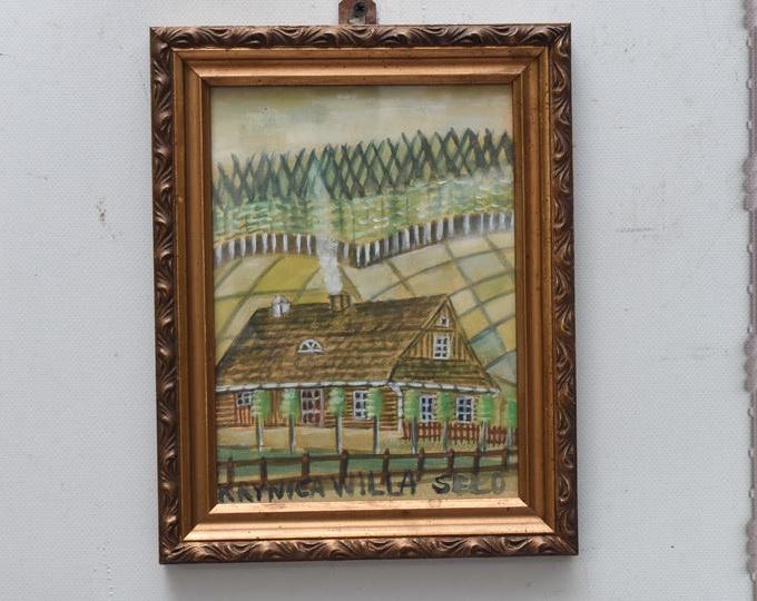 Nikifor Krynicki Painting: Old Krynica Zdroj, Polish Art Pastel on Carton