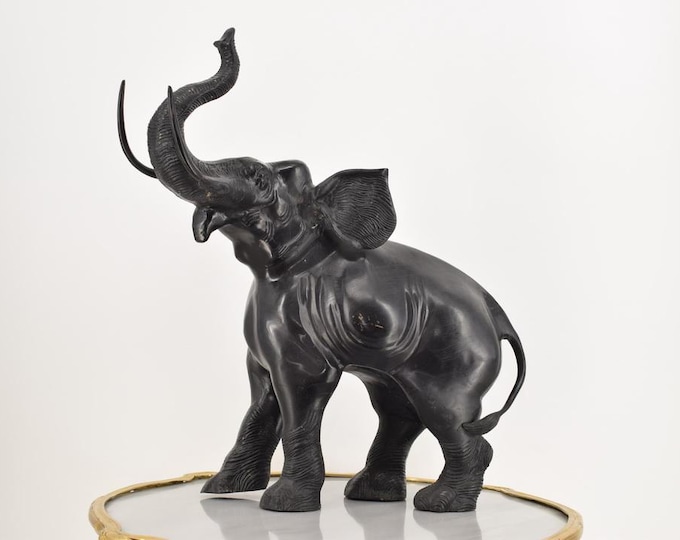 Solid Bronze Elephant Sculpture - Trunk Up for Luck – French Lucky Elephant Figurine – Heavy Bronze Animal Statue – Home Decor Accent
