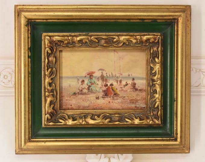 Painting Aristocracy On The Beach - Hand Made Painting - Oil on Wood - French Art Wall Decor - Vintage Painting Luxury Gift - Home Decor