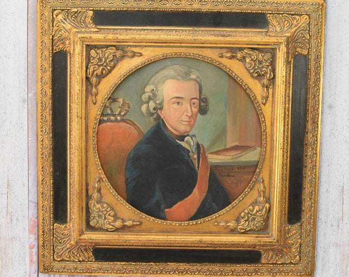 Hans Glocke Postdam 1909 - Frederick II of Hohenzoller Portrait - Antique Painting on Canvas -  Wall Decor - King of Prussia - Home Decor