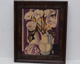 Painting Tamara De Lempicka Style - calla flowers old oil on canvas Polish Art Gift Art Deco