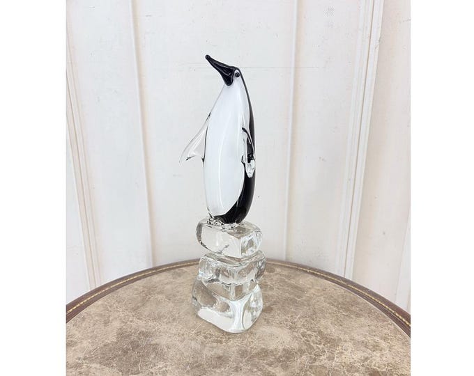 Large Colorful Italian Glass Penguin Figurine - Heavy Art Glass Statue - Unique Vintage Home Decor