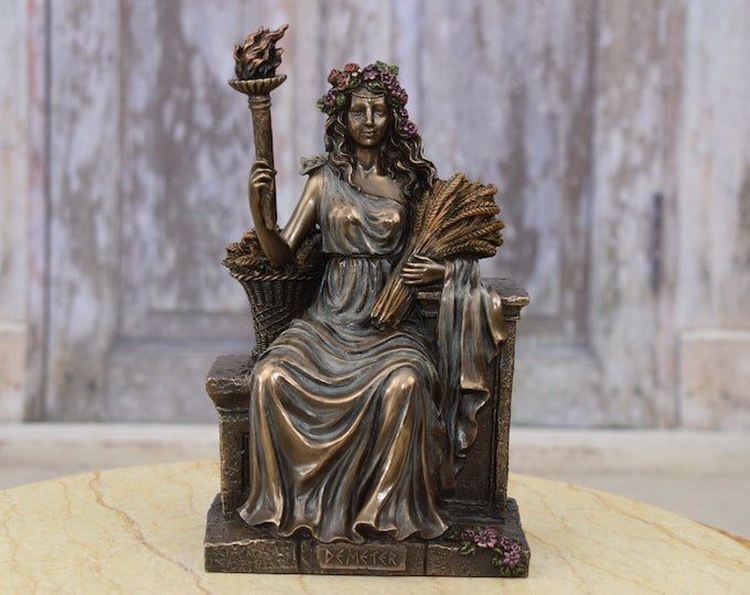 Demeter on the Throne Statue - Demeter with Torch Figurine - Demeter Goddess of Earth's Fertility and Harvest - Home Decor - Gift Idea