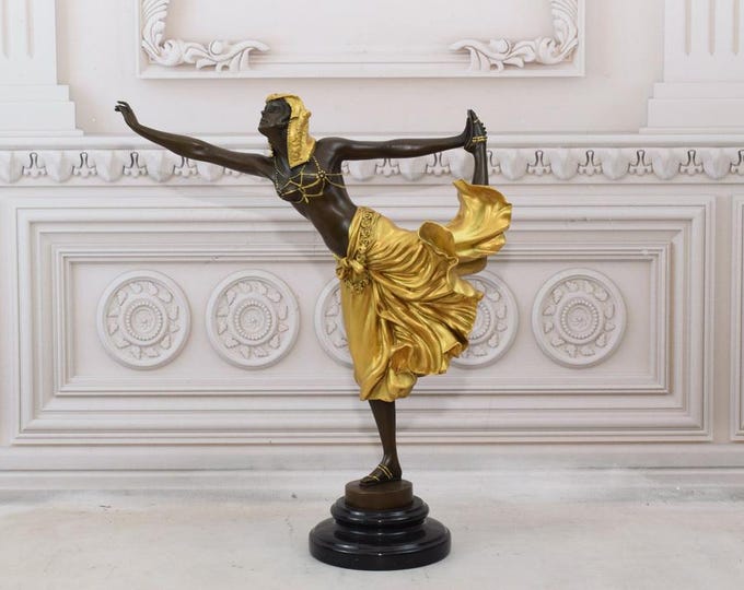 Gilded Bronze Dancer Sculpture - Egyptian Dancer- Figure Art Deco - Premium Bronze - Home & Office Decor - Gift for Birthday