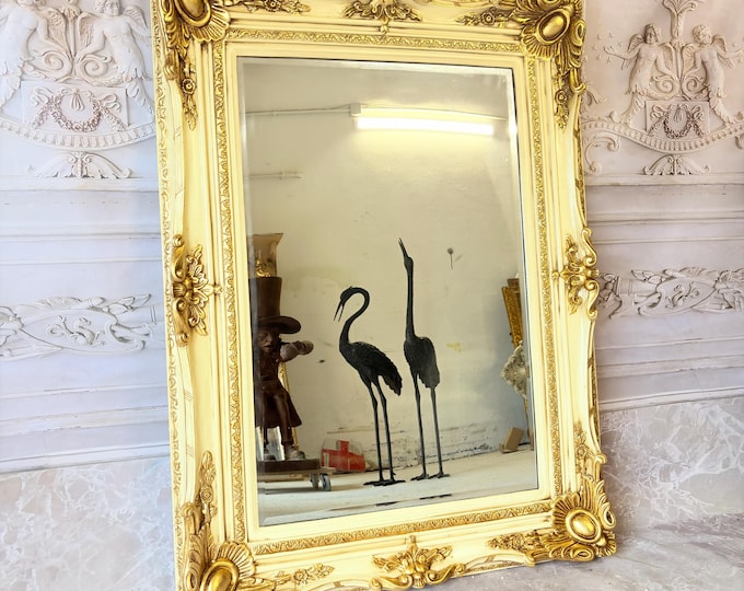 Large Baroque Style Crystal Mirror - Gold Frame, Luxury Wall Decor