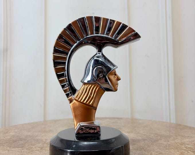 Vintage Art Deco Bronze Warrior Bust - Spartan Helmet Sculpture - Marble Base - Classical Collector Decor