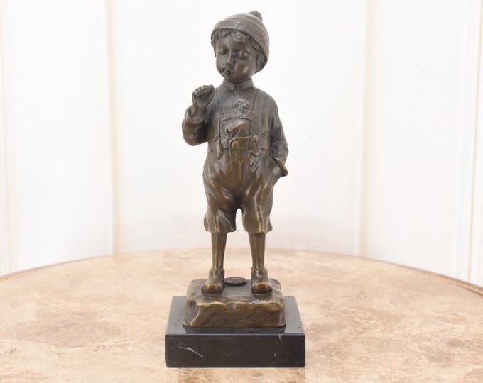 Bronze Statue: Young Boy with Cigarette, Unique Figurine (8.66 inches)