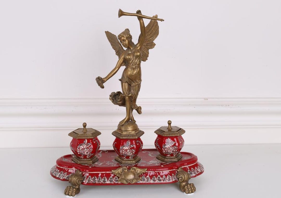 Victory Porcelain Inkwell: Red Inkstand With Bronze Angel - Etsy