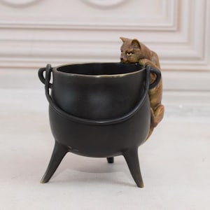 Funny Kitten Looking into Pot of Food - Cat Bronze - Vintage Bronze Statue L.A. Carvin Style - Cat Sculpture - Home Decor - Gift Idea