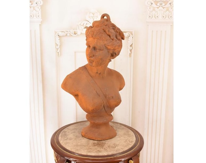 Cast Iron Diana Bust – Goddess Huntress Garden Statue, Rustic Sculpture