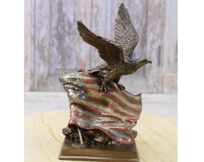 American Pride Eagle - USA Flag - Figurine Eagle Metal Bronze - Good Gift Idea - Home Decor - Gift for American Patriot