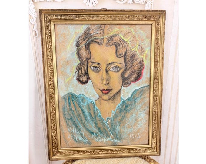 Witkacy 1937 Portrait Painting: Art Nouveau Pastel Drawing on Carton