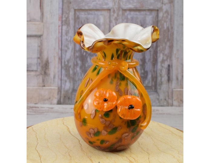 Orange Face Vase Murano Style Glass - Handcrafted Flower Pot - Colorful Flower Pot - Massive and Heavy - Italian Luxury Glass - Home Decor