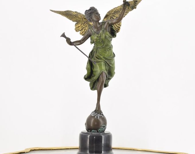 Victory – Angel with Trumpet and Laurel Wreath – Austrian Bronze Figurine – Vintage Gift - Home Decor