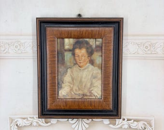Woman Portrait Oil Painting on Wood - Olga Boznanska Style - Antique Lady Portrait