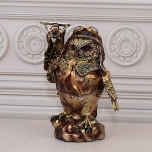 Owl with Airplane Statue - Owl Art Work - Symbol of Wisdom Figurine - Elegant Statue - Home Decor - Gift Idea for Birthday, Student