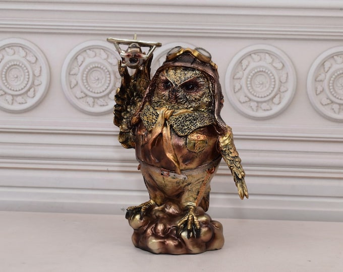 Owl with Airplane Statue - Owl Art Work - Symbol of Wisdom Figurine - Elegant Statue - Home Decor - Gift Idea for Birthday, Student