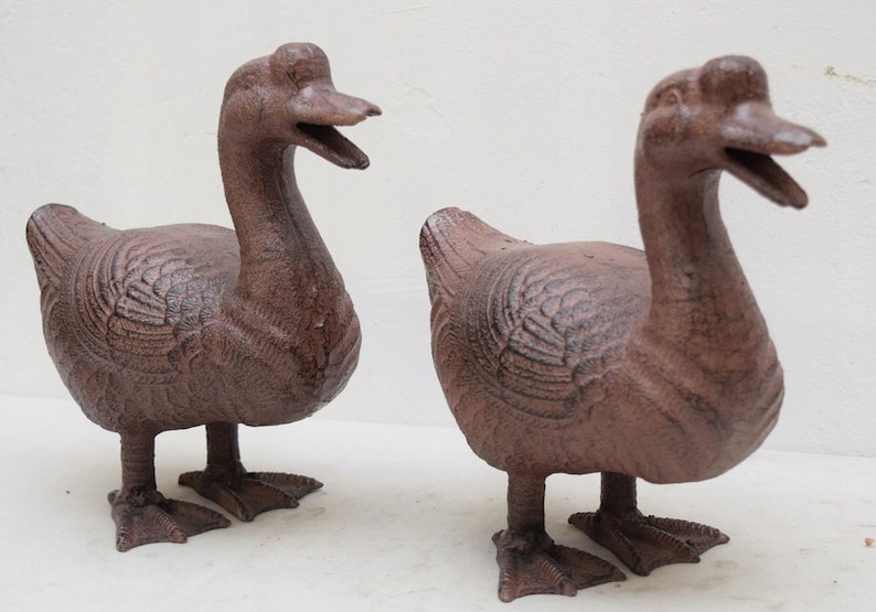 Pair Ducks Cast Iron Sculpture Figurines Realistic Duck Etsy
