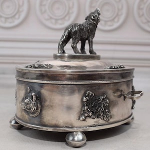 Large Antique Silver Sugar Box - AMAZING WOLF Sugar Bowl 617gram Imperial Russia Silver 84 - Tsar Silver - Collector Item - Gift Home Decor