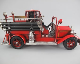 Vintage Fire Brigade Car Old Metal Model Toy Auto Home Decor Gift Idea Nice Item Collector for Firefighter