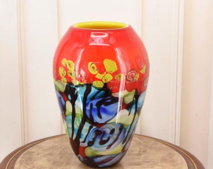 Murano Style Glass Vase - Italian Colorful Flower Pot, Vintage Decor