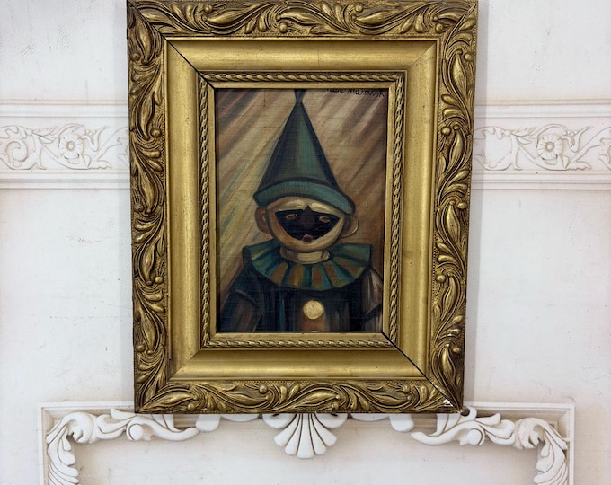 Antique Clown Painting - Oil on Wood - Makowski Style - Circa 1920