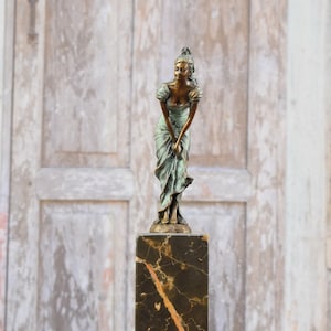 Woman in blue dress - Bronze figurine on marble base - act bronze statue - Gift Idea - home decor -