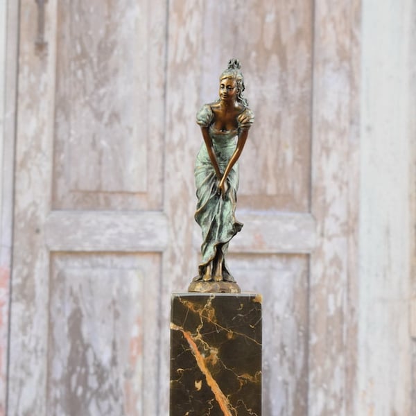 Woman in blue dress - Bronze figurine on marble base - act bronze statue - Gift Idea - home decor - Personalized Gifts
