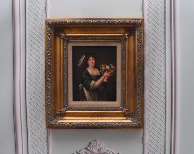 French Aristocrat Portrait Painting: Old Oil on Wood with Golden Frame