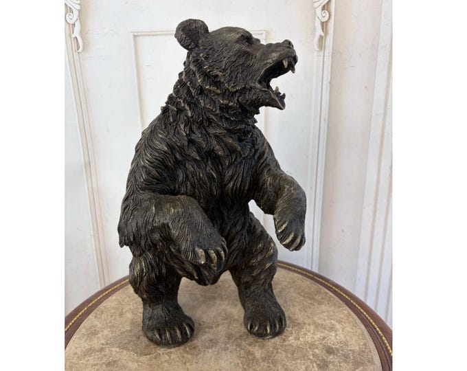 Vintage Bronze Bear Figurine - Large Standing Grizzly Bear Statue - Wildlife Cabin Lodge Decor