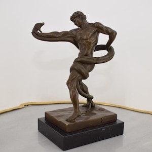 Bronze Sculpture &#39;Athlete Fighting Python&#39; – Classical Combat Statue, Heroic Figurine, Luxury Home Decor - Mythologic Statue