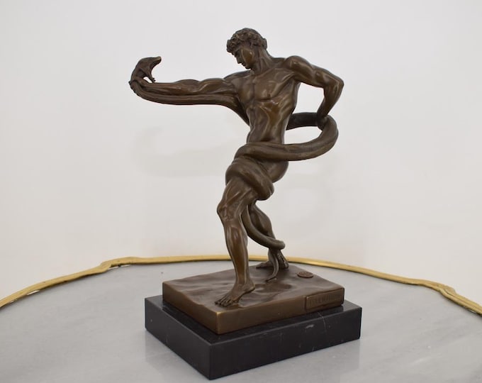 Bronze Sculpture 'Athlete Fighting Python' – Classical Combat Statue, Heroic Figurine, Luxury Home Decor - Mythologic Statue