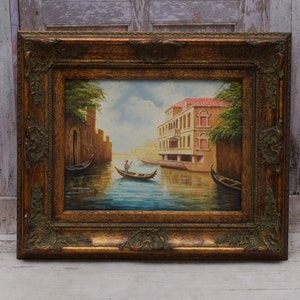 Magical Venice - Italian Cityscape in Golden Frame - Landscape Painting on Canvas - Wall Art - Wall Decor - Luxury Painting Gift Idea