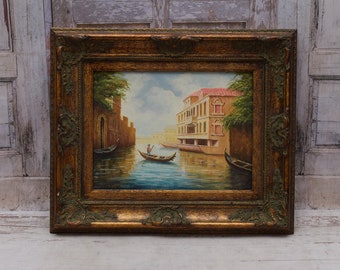 ヴェニス風景　額縁入り 金色の額縁に入ったキャンバスに描かれたヴェネツィアの風景画 - Etsy 日本