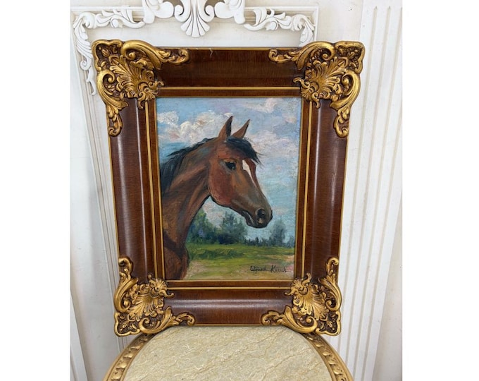 Antique Oil Painting on Canvas – Horse Head Portrait – Wojciech Kossak Art  - Home Decor