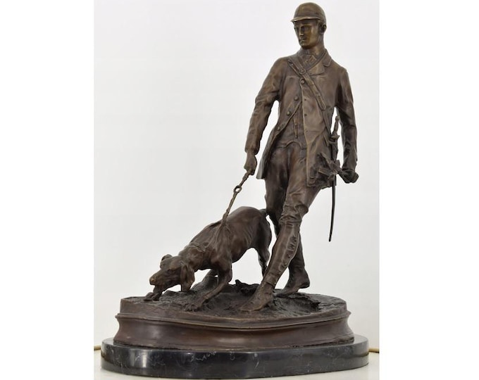 Bronze Statue Hunter with Dog - P J Mene Sculpture - French Antique Bronze - Hunting Figurine - Collectible Art Decor - Vintage Gift