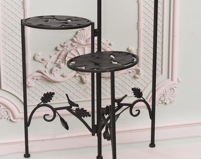 Triple Plant Stand – Folding Metal Flower Stand – Stable Black Indoor/Outdoor Planter Holder – Home Garden Decor - Gift Idea