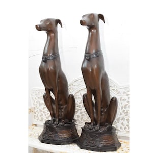 Large Two Bronze Greyhound Statues - Dog Sculpture - Heavy Solid Bronze Greyhounds - Unique Gift Idea for Dog Lovers - Home Decor