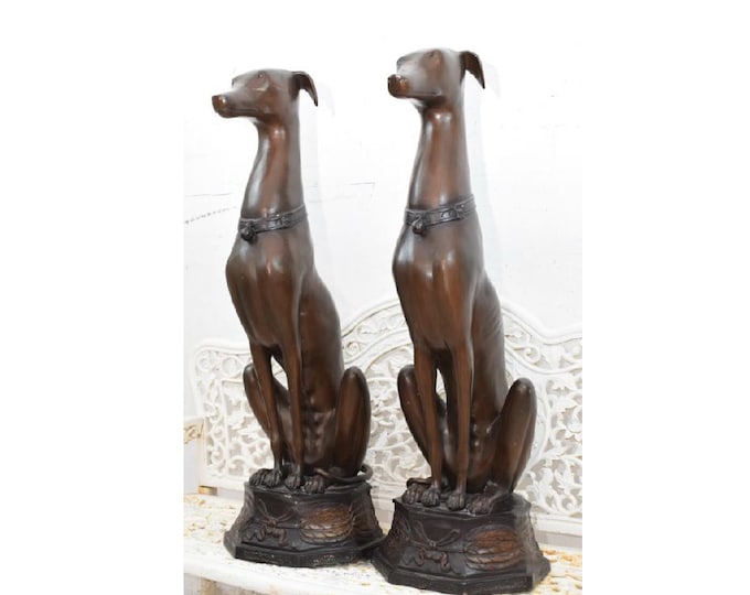 Large Two Bronze Greyhound Statues - Dog Sculpture - Heavy Solid Bronze Greyhounds - Unique Gift Idea for Dog Lovers - Home Decor
