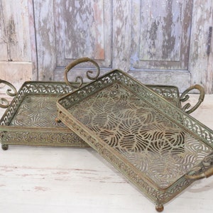 Pair Plateau Garden - Metal Decoration Garden - Garden Table - Green Patina Iron Flower Table - Amazing Garden Design - Home Decor