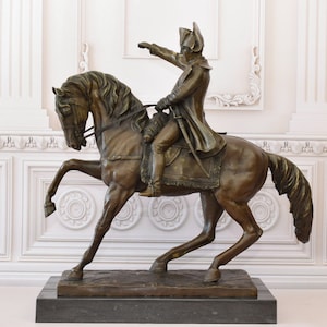 Monumental Napoleon Bonaparte Bronze Statue - Napoleon on Horseback Sculpture - Napoleon on Marble Base - Amazing Home Decor