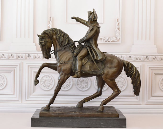 Monumental Napoleon Bonaparte Bronze Statue - Napoleon on Horseback Sculpture - Napoleon on Marble Base - Amazing Home Decor