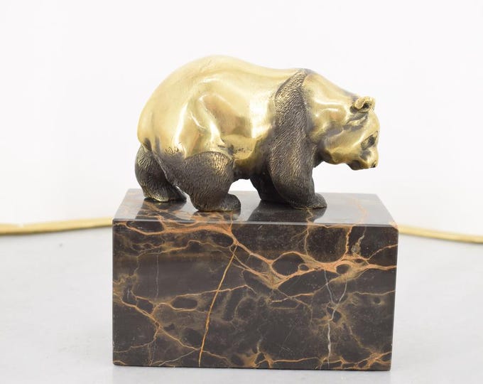 Gilded Bronze Panda Figurine – Realistic Milo Animal Sculpture – Elegant Wildlife Statue – Unique Gift Idea for Animal Lovers