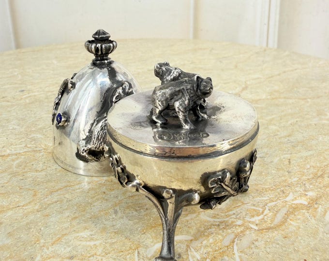 Antique Silver Egg – Two Bears – Rare Handmade Silver Collectible – Unique Decorative Art