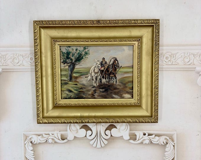 Horse Drawn Sleigh Journey – Oil Painting on Wood – Signed Cz. Wasilewski